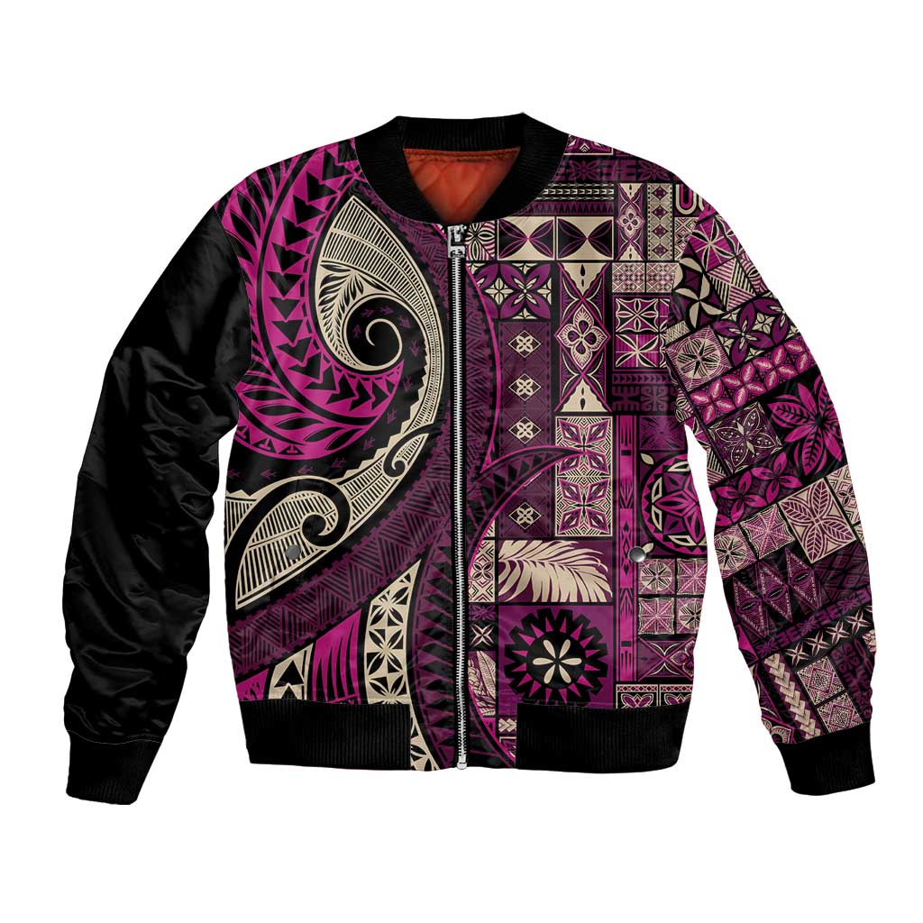 Vintage Samoa Siapo Mamanu Bomber Jacket Pink Samoan Tapa Motif LT9 Unisex Pink - Polynesian Pride