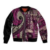 Vintage Samoa Siapo Mamanu Bomber Jacket Pink Samoan Tapa Motif LT9 Unisex Pink - Polynesian Pride