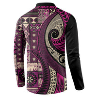 Vintage Samoa Siapo Mamanu Button Sweatshirt Pink Samoan Tapa Motif - Polynesian Pride