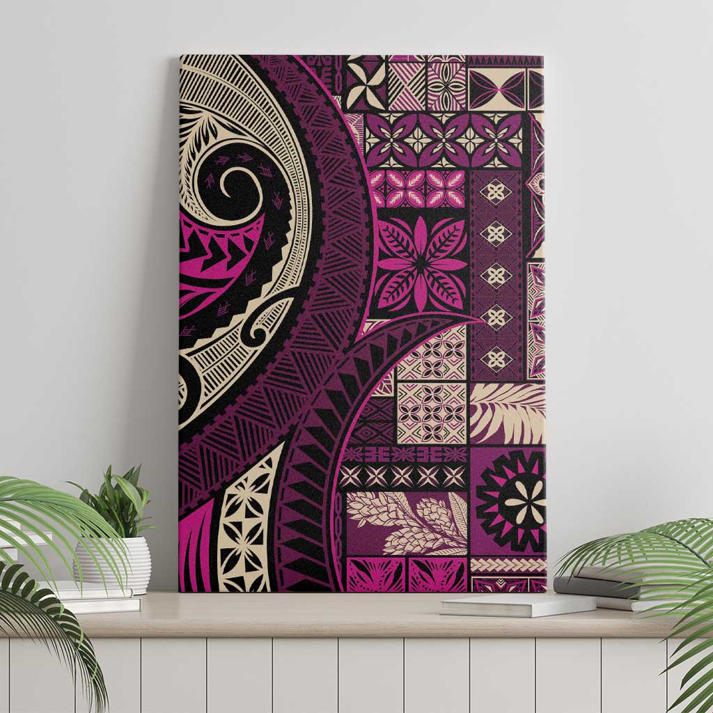 Vintage Samoa Siapo Mamanu Canvas Wall Art Pink Samoan Tapa Motif - Polynesian Pride