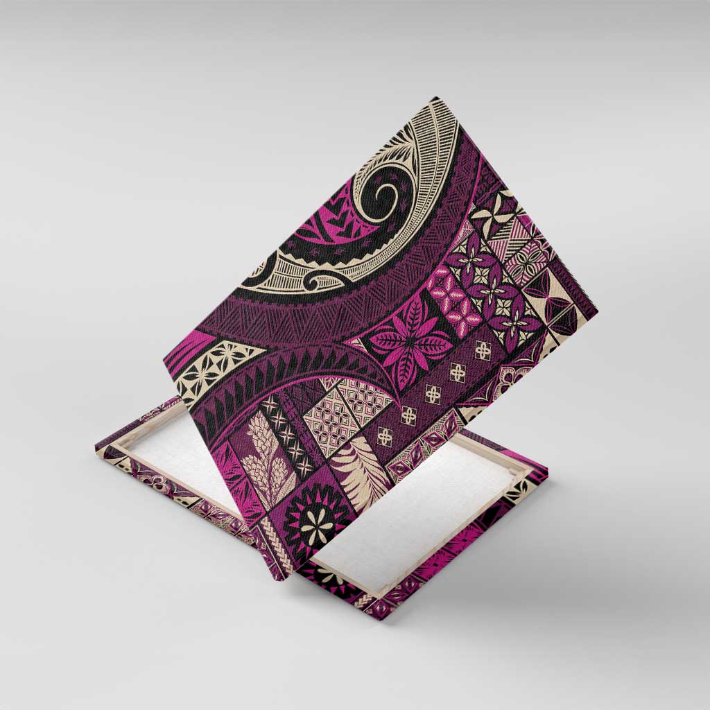 Vintage Samoa Siapo Mamanu Canvas Wall Art Pink Samoan Tapa Motif - Polynesian Pride