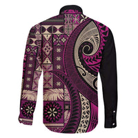 Vintage Samoa Siapo Mamanu Family Matching Long Sleeve Bodycon Dress and Hawaiian Shirt Pink Samoan Tapa Motif - Polynesian Pride