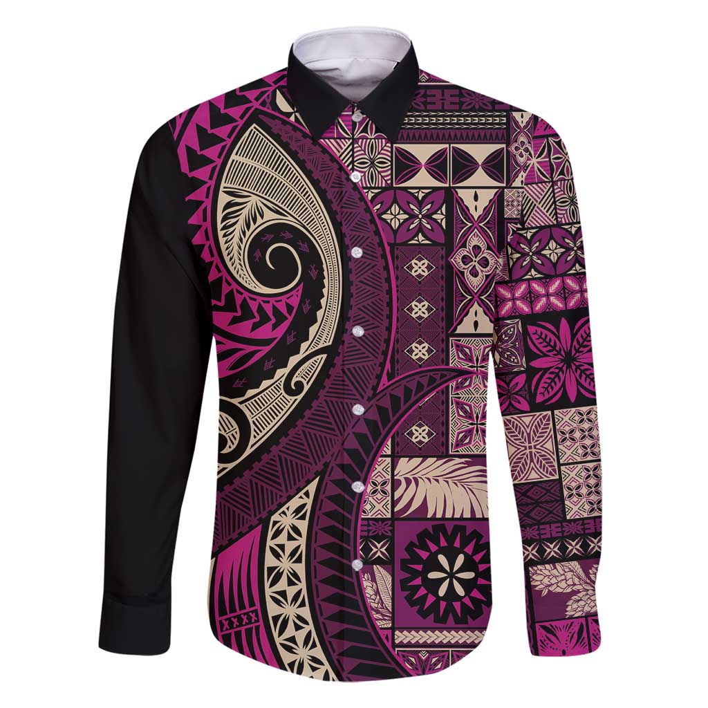 Vintage Samoa Siapo Mamanu Family Matching Mermaid Dress and Hawaiian Shirt Pink Samoan Tapa Motif - Polynesian Pride