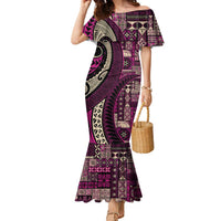 Vintage Samoa Siapo Mamanu Family Matching Mermaid Dress and Hawaiian Shirt Pink Samoan Tapa Motif - Polynesian Pride