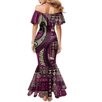 Vintage Samoa Siapo Mamanu Family Matching Mermaid Dress and Hawaiian Shirt Pink Samoan Tapa Motif - Polynesian Pride