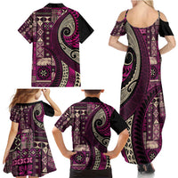 Vintage Samoa Siapo Mamanu Family Matching Summer Maxi Dress and Hawaiian Shirt Pink Samoan Tapa Motif - Polynesian Pride