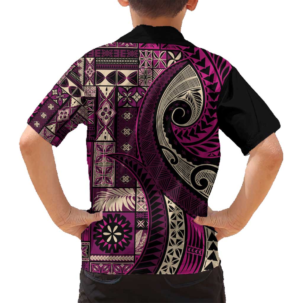 Vintage Samoa Siapo Mamanu Family Matching Tank Maxi Dress and Hawaiian Shirt Pink Samoan Tapa Motif - Polynesian Pride