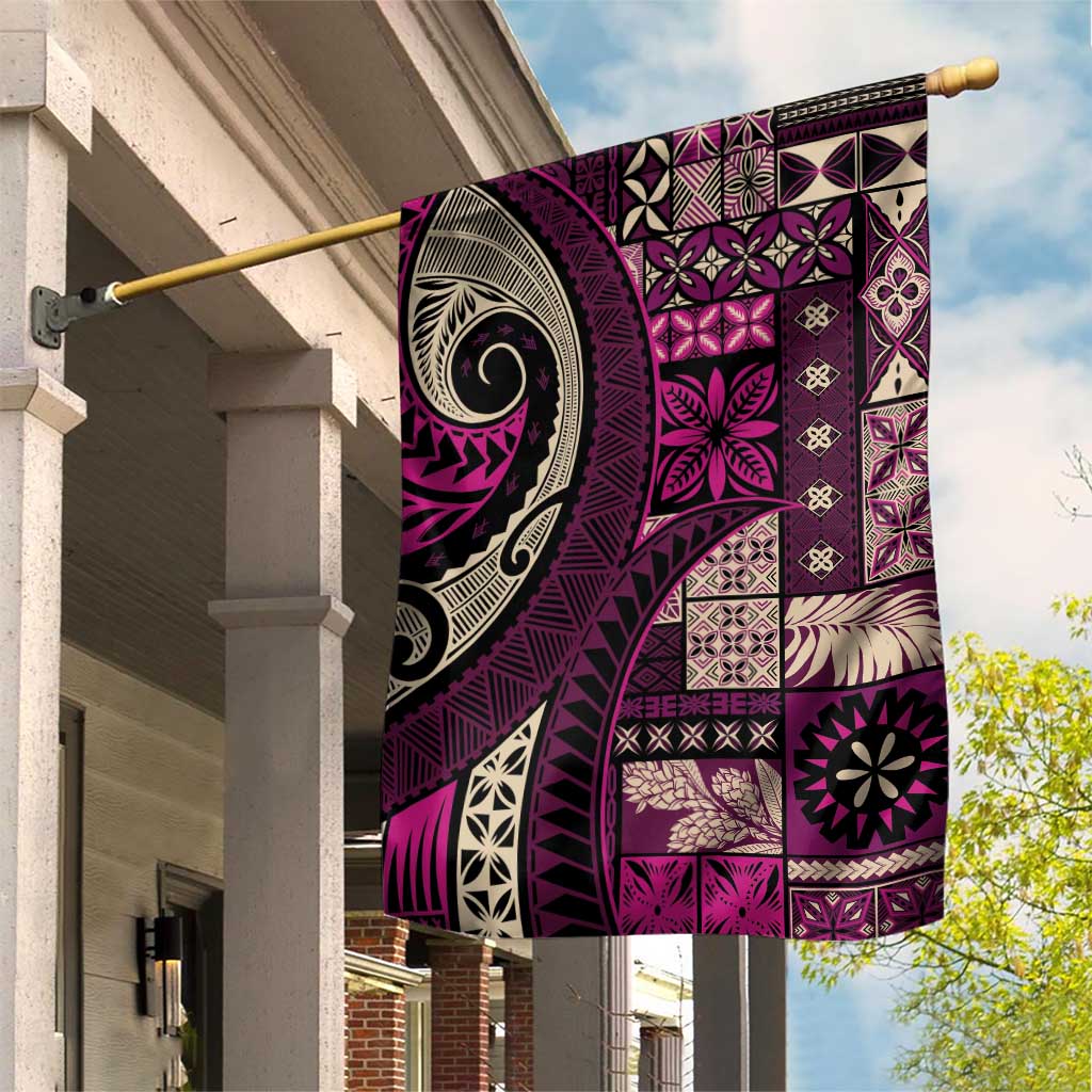 Vintage Samoa Siapo Mamanu Garden Flag Pink Samoan Tapa Motif - Polynesian Pride