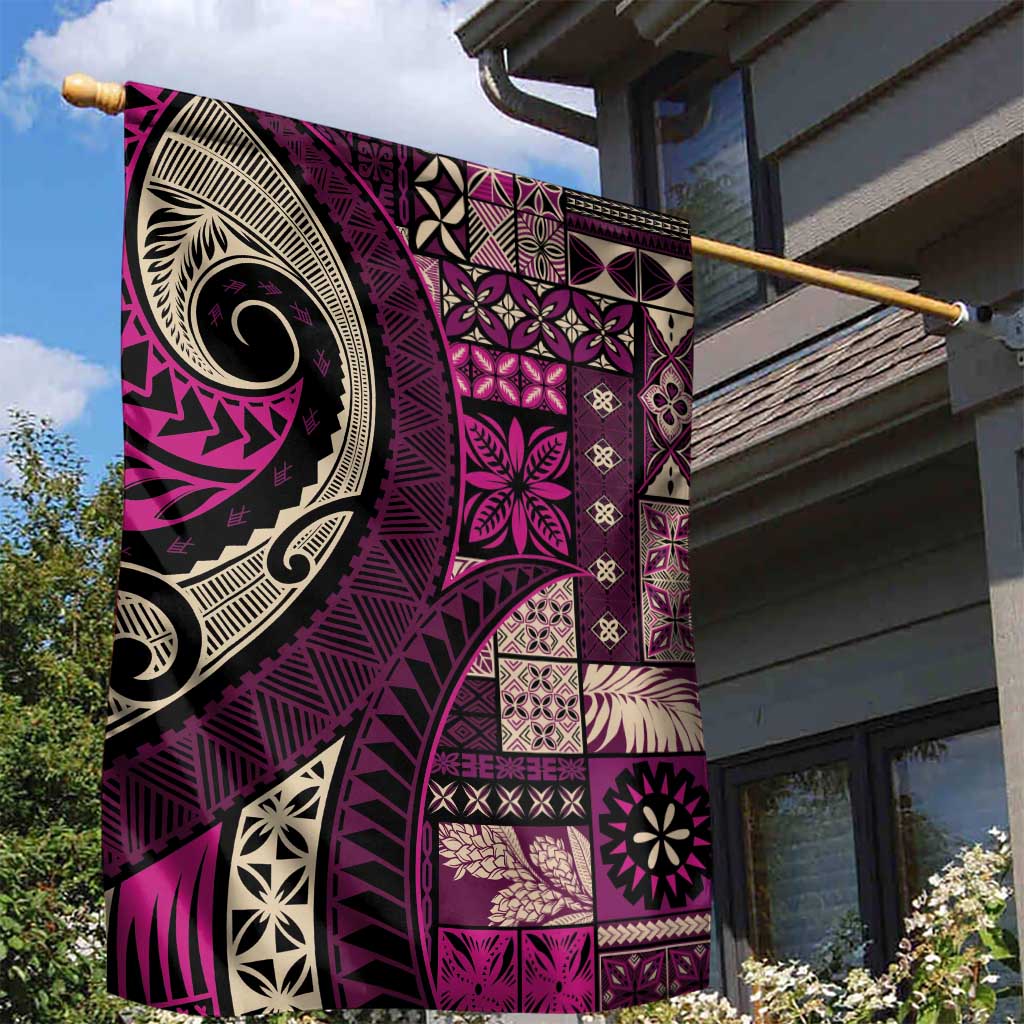 Vintage Samoa Siapo Mamanu Garden Flag Pink Samoan Tapa Motif - Polynesian Pride