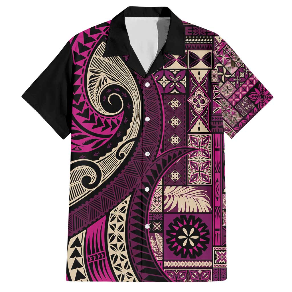 Vintage Samoa Siapo Mamanu Hawaiian Shirt Pink Samoan Tapa Motif LT9 Pink - Polynesian Pride