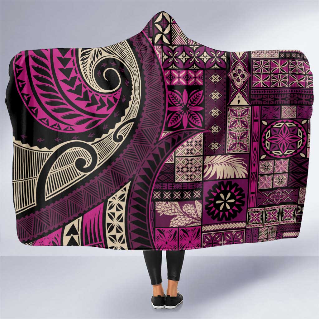 Vintage Samoa Siapo Mamanu Hooded Blanket Pink Samoan Tapa Motif LT9 One Size Pink - Polynesian Pride