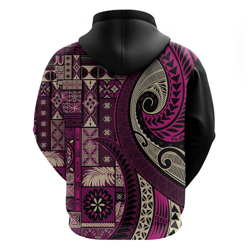 Vintage Samoa Siapo Mamanu Hoodie Pink Samoan Tapa Motif - Polynesian Pride