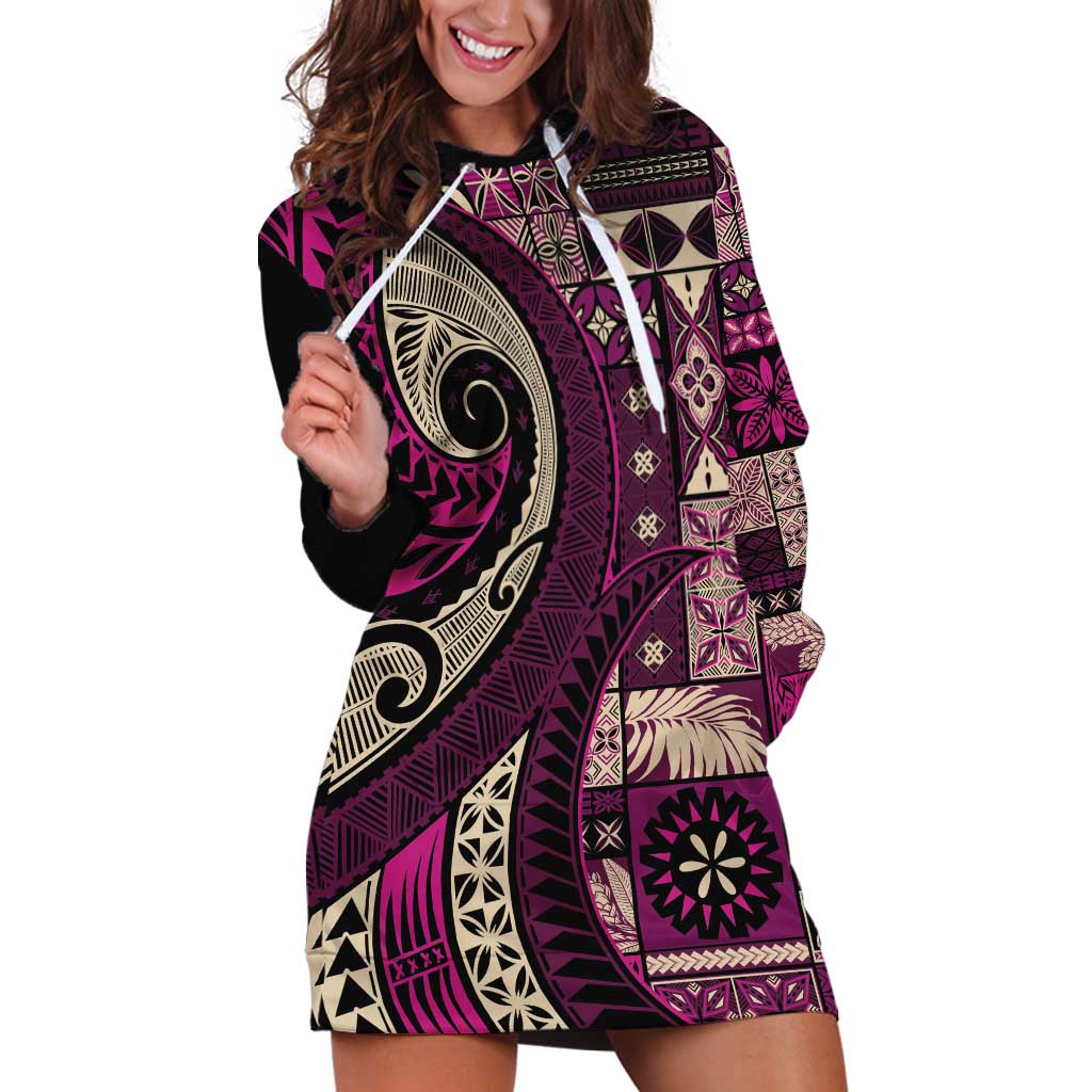 Vintage Samoa Siapo Mamanu Hoodie Dress Pink Samoan Tapa Motif - Polynesian Pride