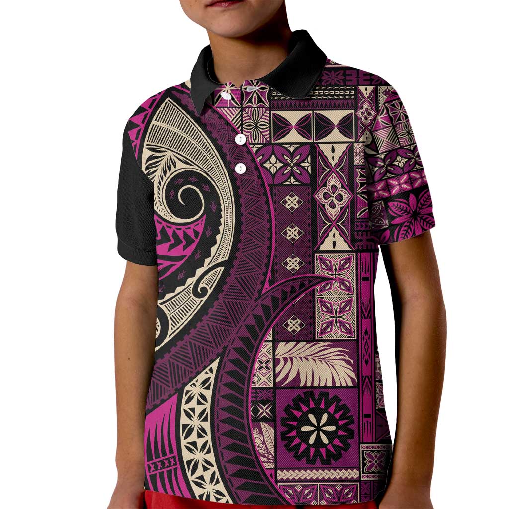 Vintage Samoa Siapo Mamanu Kid Polo Shirt Pink Samoan Tapa Motif LT9 Kid Pink - Polynesian Pride