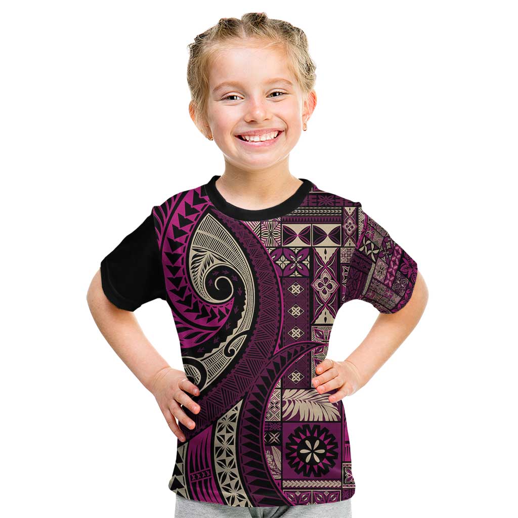 Vintage Samoa Siapo Mamanu Kid T Shirt Pink Samoan Tapa Motif LT9 Pink - Polynesian Pride