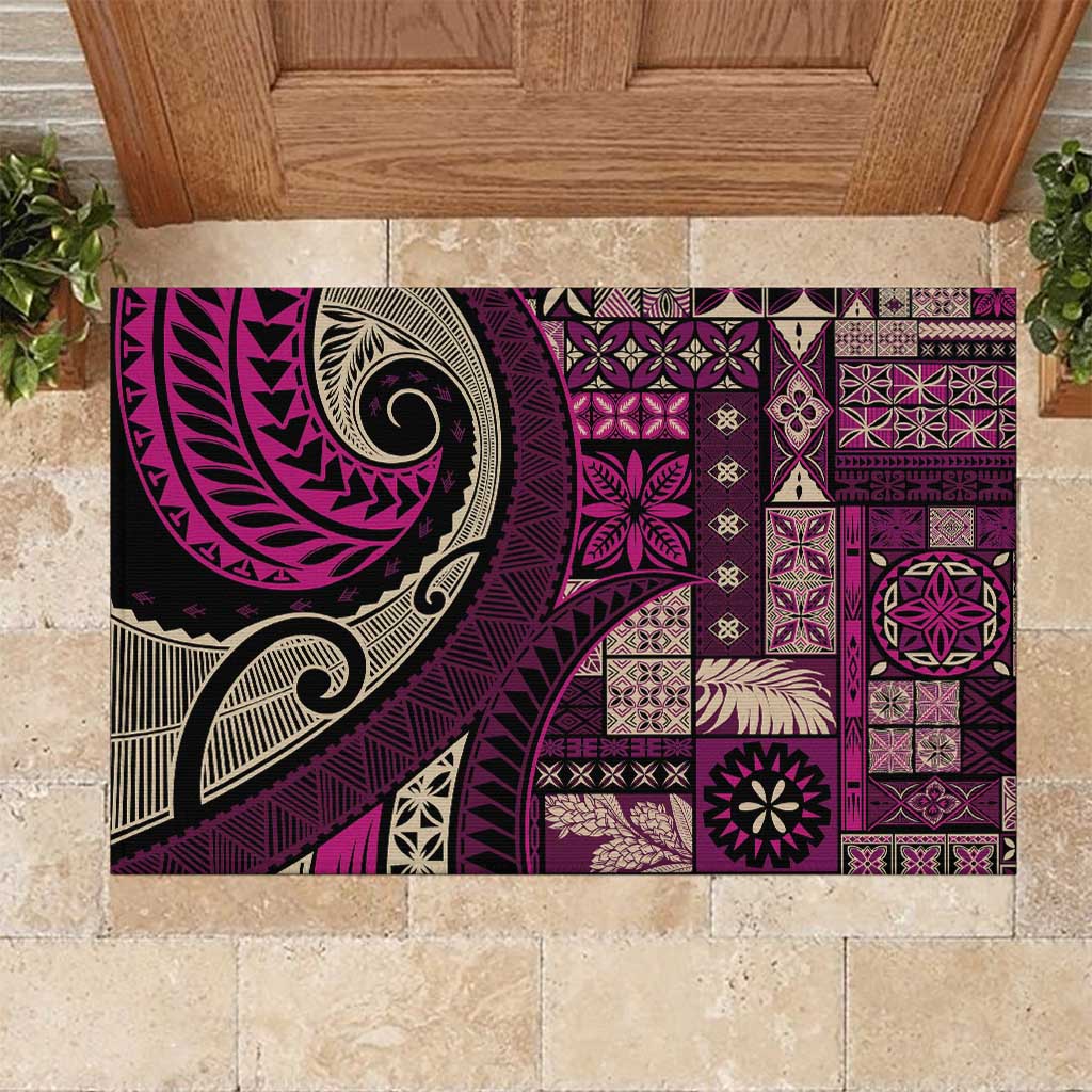 Vintage Samoa Siapo Mamanu Rubber Doormat Pink Samoan Tapa Motif LT9 Pink - Polynesian Pride