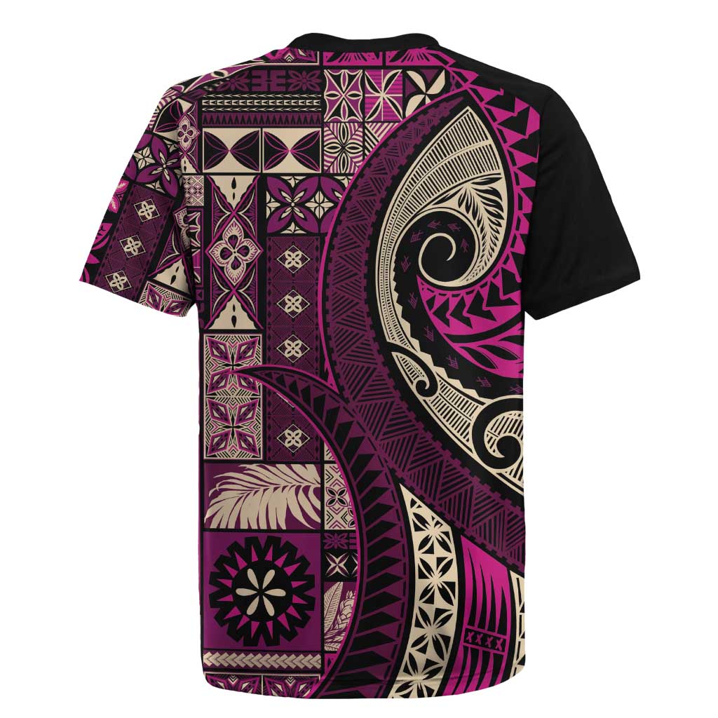 Vintage Samoa Siapo Mamanu Rugby Jersey Pink Samoan Tapa Motif - Polynesian Pride