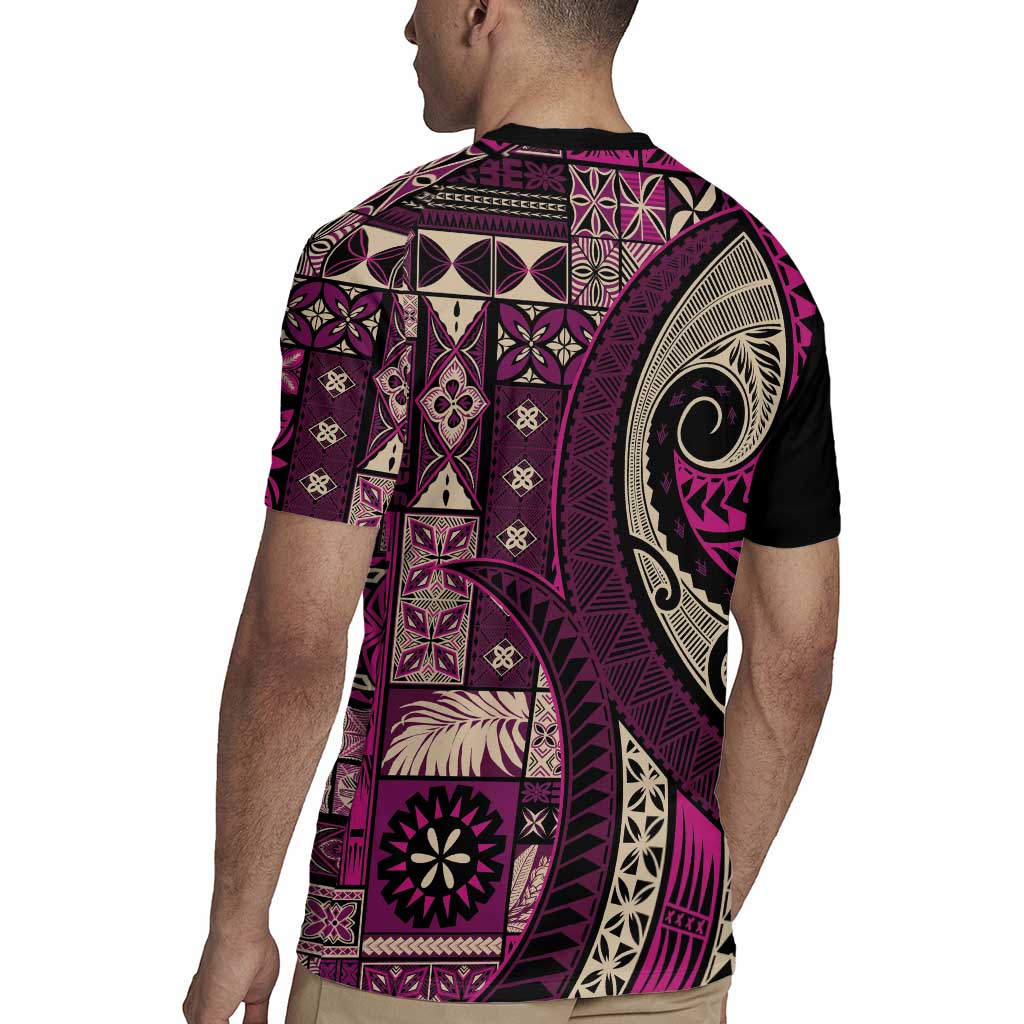 Vintage Samoa Siapo Mamanu Rugby Jersey Pink Samoan Tapa Motif - Polynesian Pride
