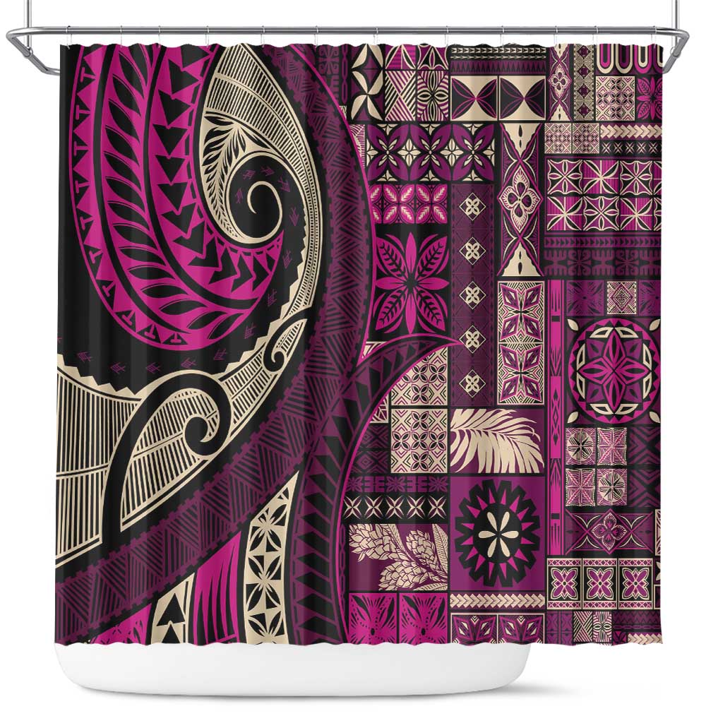 Vintage Samoa Siapo Mamanu Shower Curtain Pink Samoan Tapa Motif LT9 Pink - Polynesian Pride