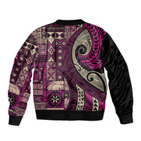 Vintage Samoa Siapo Mamanu Sleeve Zip Bomber Jacket Pink Samoan Tapa Motif LT9 - Polynesian Pride