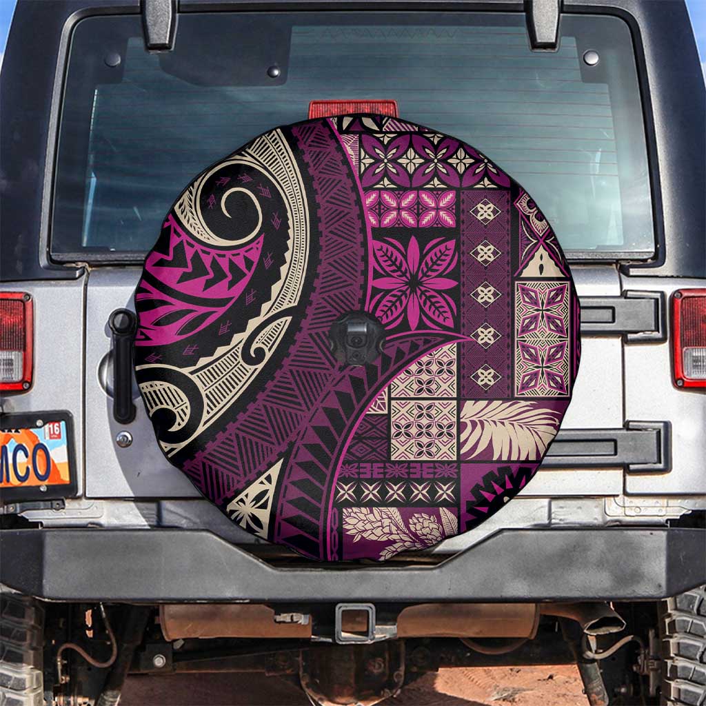 Vintage Samoa Siapo Mamanu Spare Tire Cover Pink Samoan Tapa Motif LT9 Pink - Polynesian Pride