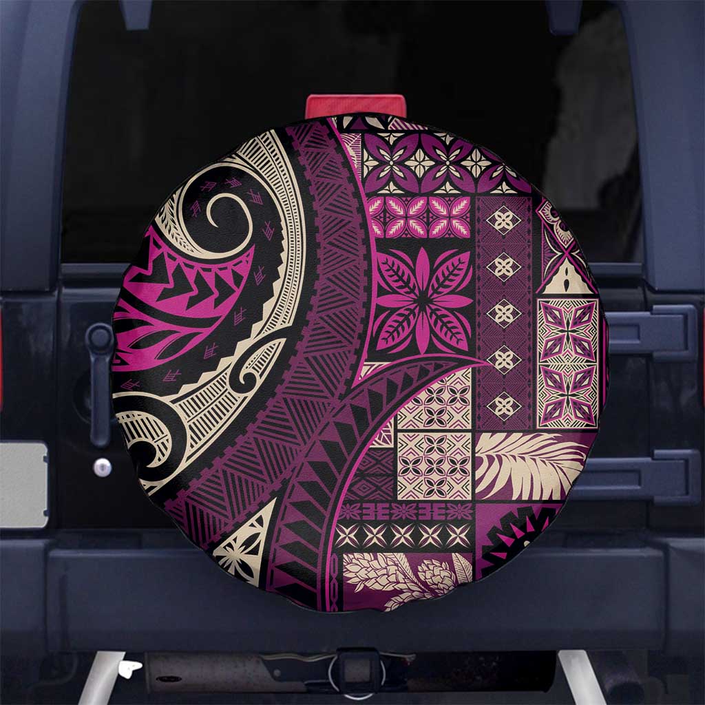 Vintage Samoa Siapo Mamanu Spare Tire Cover Pink Samoan Tapa Motif LT9 No hole Pink - Polynesian Pride