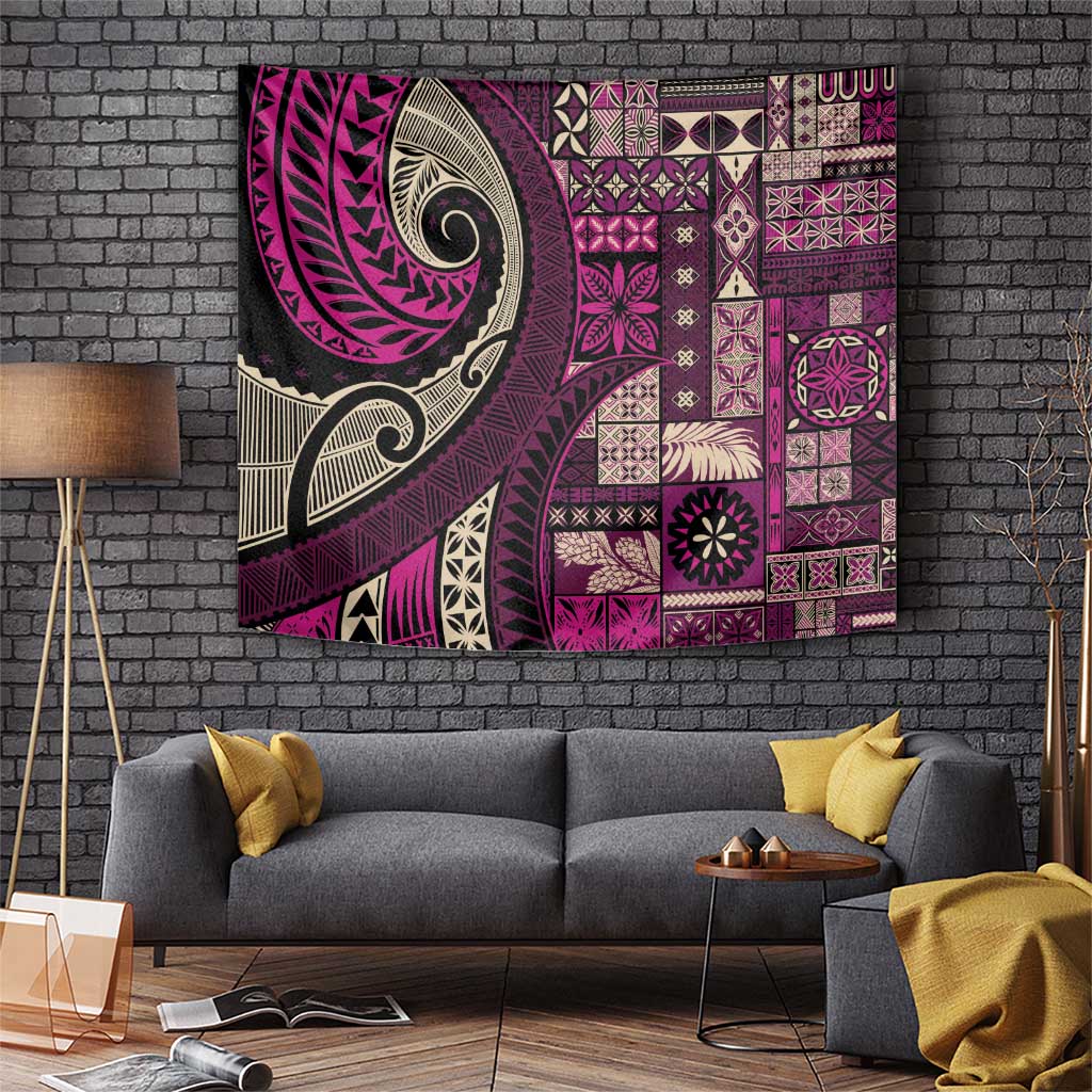 Vintage Samoa Siapo Mamanu Tapestry Pink Samoan Tapa Motif LT9 Pink - Polynesian Pride
