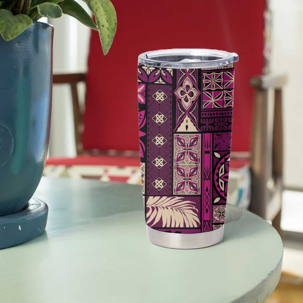 Vintage Samoa Siapo Mamanu Tumbler Cup Pink Samoan Tapa Motif - Polynesian Pride