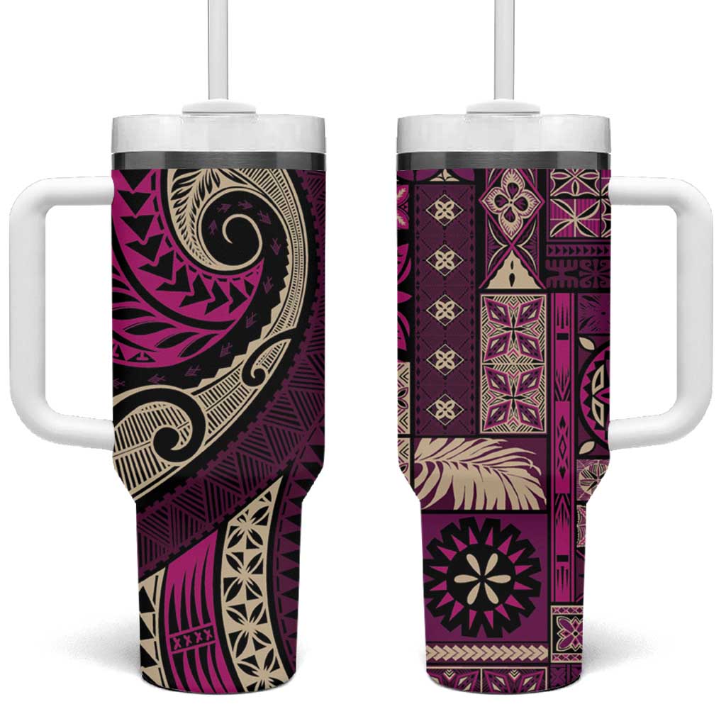 Vintage Samoa Siapo Mamanu Tumbler With Handle Pink Samoan Tapa Motif - Polynesian Pride