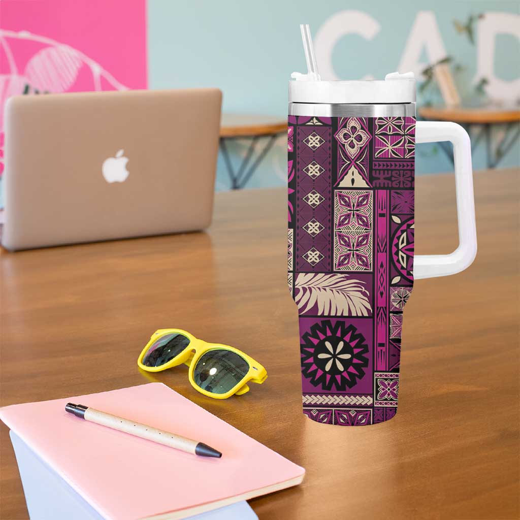 Vintage Samoa Siapo Mamanu Tumbler With Handle Pink Samoan Tapa Motif - Polynesian Pride