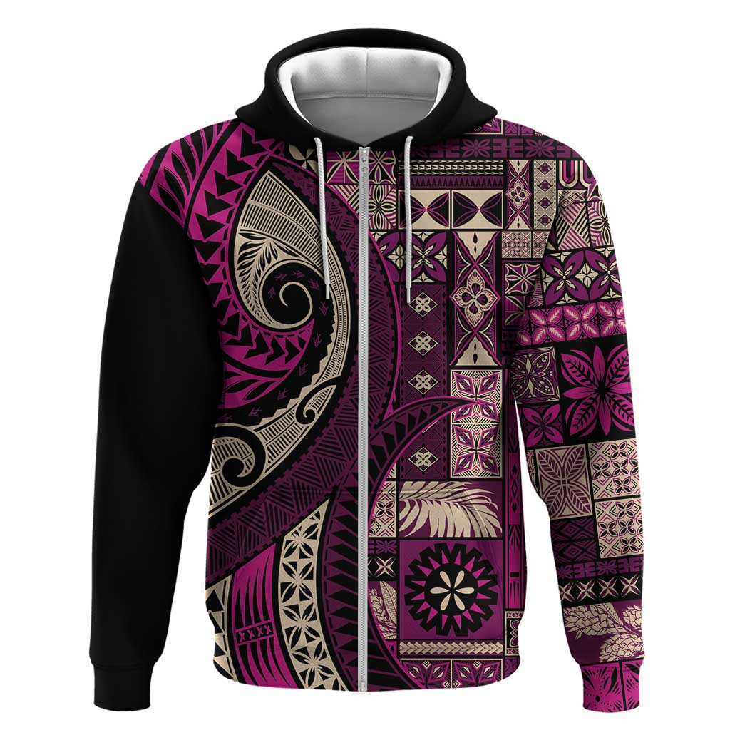 Vintage Samoa Siapo Mamanu Zip Hoodie Pink Samoan Tapa Motif LT9 Zip Hoodie Pink - Polynesian Pride