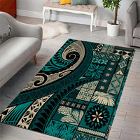 Vintage Samoa Siapo Mamanu Area Rug Teal Samoan Tapa Motif - Polynesian Pride