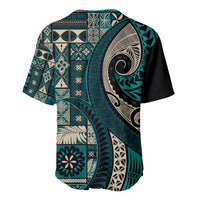 Vintage Samoa Siapo Mamanu Baseball Jersey Teal Samoan Tapa Motif - Polynesian Pride