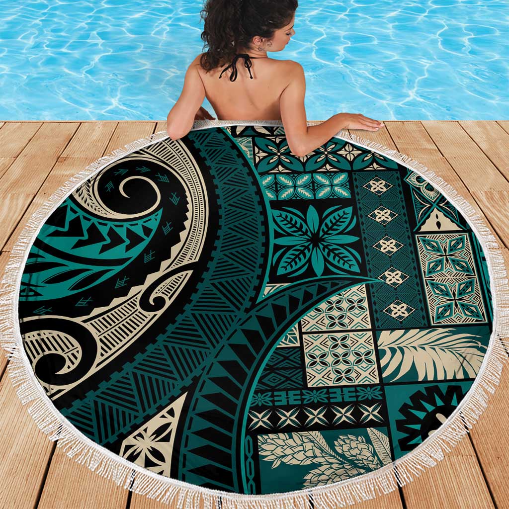 Vintage Samoa Siapo Mamanu Beach Blanket Teal Samoan Tapa Motif - Polynesian Pride