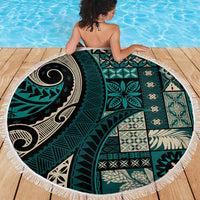 Vintage Samoa Siapo Mamanu Beach Blanket Teal Samoan Tapa Motif - Polynesian Pride