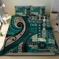 Vintage Samoa Siapo Mamanu Bedding Set Teal Samoan Tapa Motif - Polynesian Pride