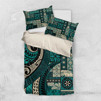 Vintage Samoa Siapo Mamanu Bedding Set Teal Samoan Tapa Motif - Polynesian Pride