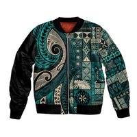 Vintage Samoa Siapo Mamanu Bomber Jacket Teal Samoan Tapa Motif LT9 Unisex Teal - Polynesian Pride