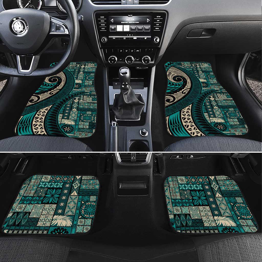 Vintage Samoa Siapo Mamanu Car Mats Teal Samoan Tapa Motif - Polynesian Pride