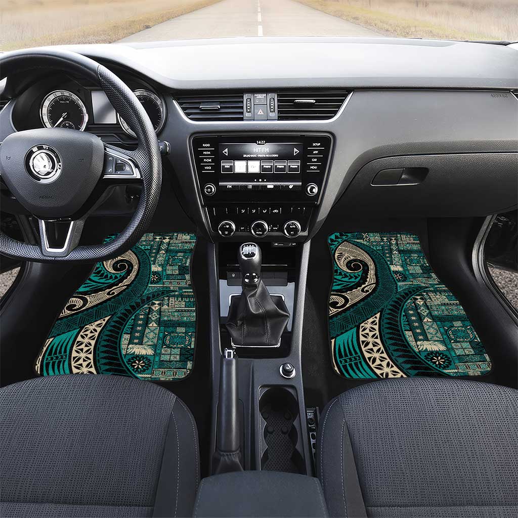 Vintage Samoa Siapo Mamanu Car Mats Teal Samoan Tapa Motif - Polynesian Pride