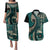 Vintage Samoa Siapo Mamanu Couples Matching Puletasi and Hawaiian Shirt Teal Samoan Tapa Motif - Polynesian Pride
