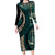 Vintage Samoa Siapo Mamanu Family Matching Long Sleeve Bodycon Dress and Hawaiian Shirt Teal Samoan Tapa Motif - Polynesian Pride
