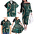 Vintage Samoa Siapo Mamanu Family Matching Off The Shoulder Long Sleeve Dress and Hawaiian Shirt Teal Samoan Tapa Motif - Polynesian Pride
