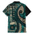 Vintage Samoa Siapo Mamanu Family Matching Off The Shoulder Long Sleeve Dress and Hawaiian Shirt Teal Samoan Tapa Motif - Polynesian Pride