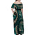 Vintage Samoa Siapo Mamanu Family Matching Off Shoulder Maxi Dress and Hawaiian Shirt Teal Samoan Tapa Motif - Polynesian Pride