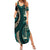 Vintage Samoa Siapo Mamanu Family Matching Summer Maxi Dress and Hawaiian Shirt Teal Samoan Tapa Motif - Polynesian Pride