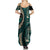 Vintage Samoa Siapo Mamanu Family Matching Summer Maxi Dress and Hawaiian Shirt Teal Samoan Tapa Motif - Polynesian Pride
