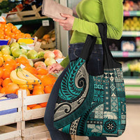 Vintage Samoa Siapo Mamanu Grocery Bag Teal Samoan Tapa Motif - Polynesian Pride