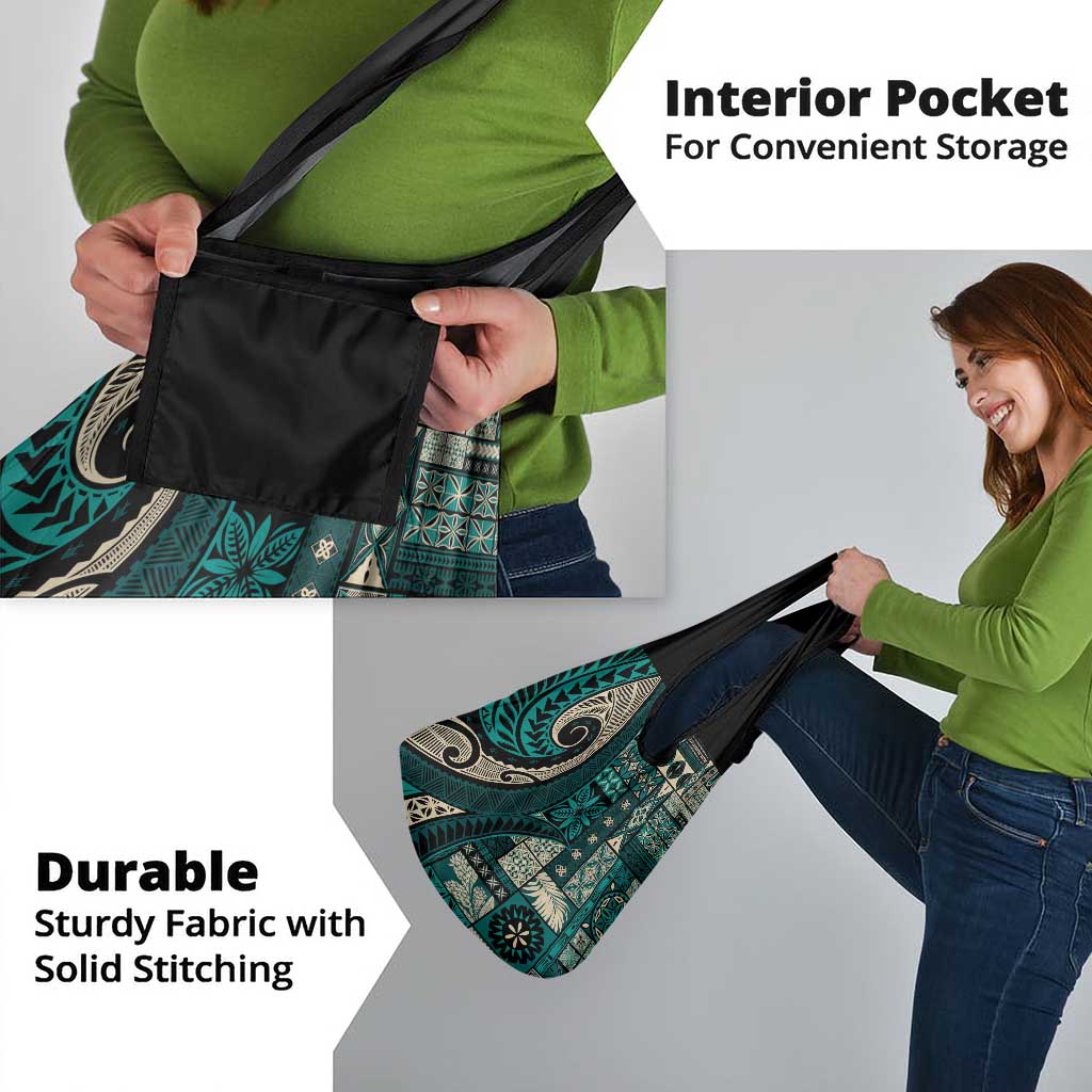 Vintage Samoa Siapo Mamanu Grocery Bag Teal Samoan Tapa Motif - Polynesian Pride