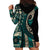 Vintage Samoa Siapo Mamanu Hoodie Dress Teal Samoan Tapa Motif - Polynesian Pride